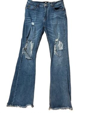 I & M Black Label Women’s Distressed Flared Denim Jeans Size 13- Blue